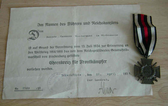 Hindenburg Cross and Certificate
