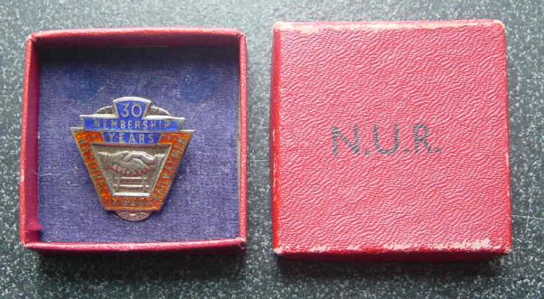 N.U.R. Silver Buttonhole Badge 30 Years