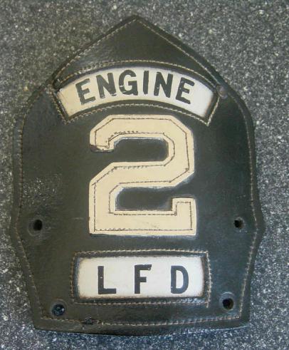 Vintage USA Leather Fire Brigade Helmet Plate Lawrence Fire Department