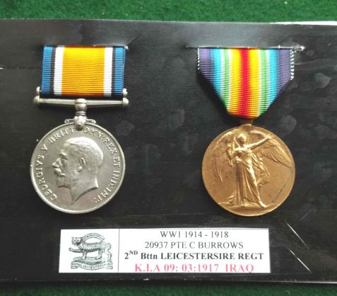 WW1 Medal Pair 2nd Btn Leicestershire Regiment KIA 