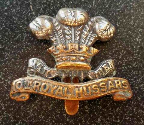 British Army 10th Royal Hussars Bimetal Cap Badge