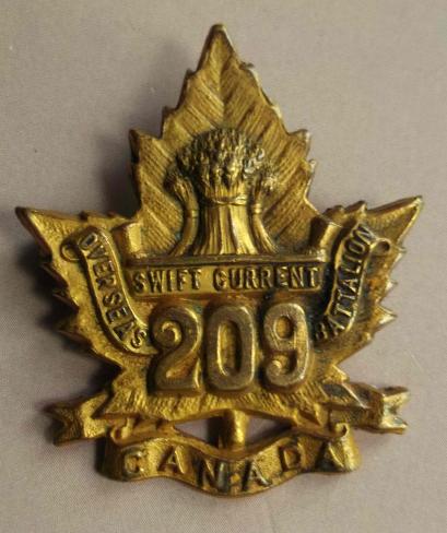 Canadian Army CEF 209th Bn Sweetheart Collar Badge