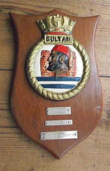 Royal Navy HMS Sultan Wooden Prize Shield Plaque 