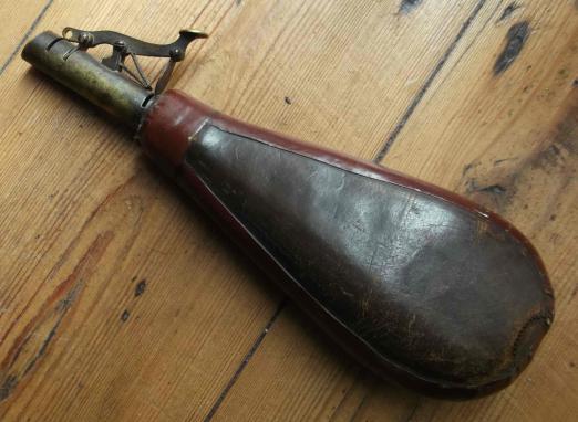 Antique Leather Shot Flask with Brass Measure