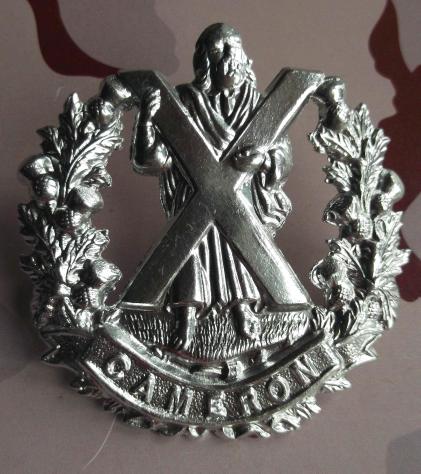 British Army Queen's Own Cameron Highlanders Staybrite Glengarry Cap Badge