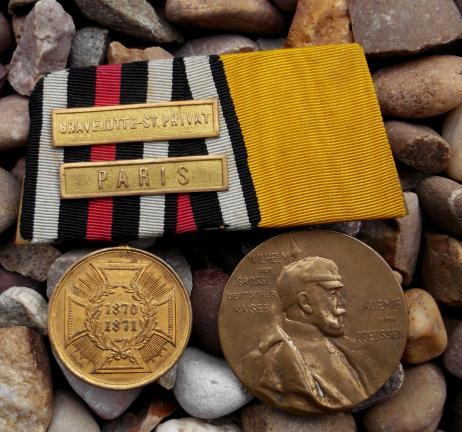 Prussian Medal Pair Franco Prussian War 1870 to 1871 with Bars and Centenary