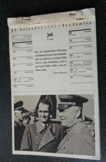 German Third Reich Tear Off Calendar Half Used 1937