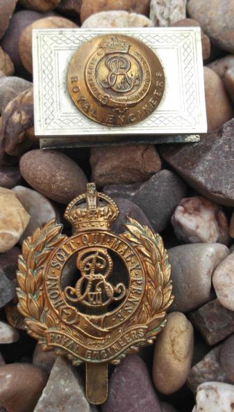 Edwardian British Army Royal Engineers Cap Badge and Matchbox Holder