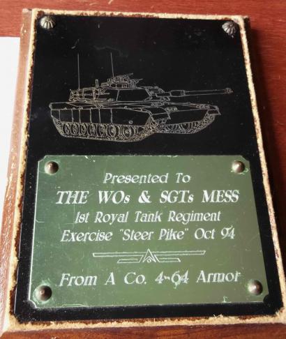 British Army US Army Presentation Plaque Tanks