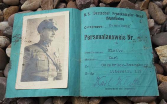 NS German Front Fighters Association (Stahlhelm) Identity Card 