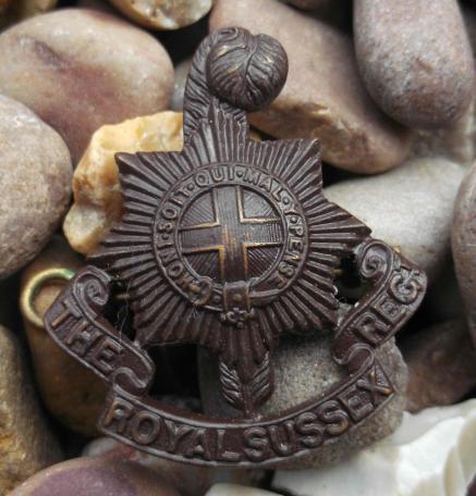 British Army Royal Sussex Regiment Officer's Bronzed Cap Badge