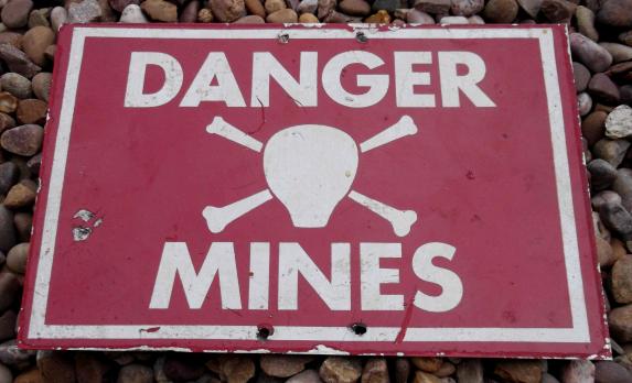 British Army Mines Warning Metal Sign Ex MOD