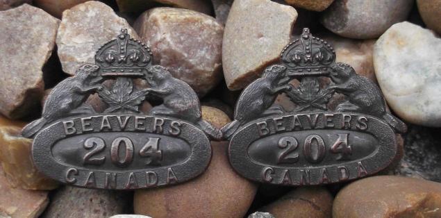 Canadian Army CEF WW1 204th Battalion Collar Badges Pair Ellis & Co