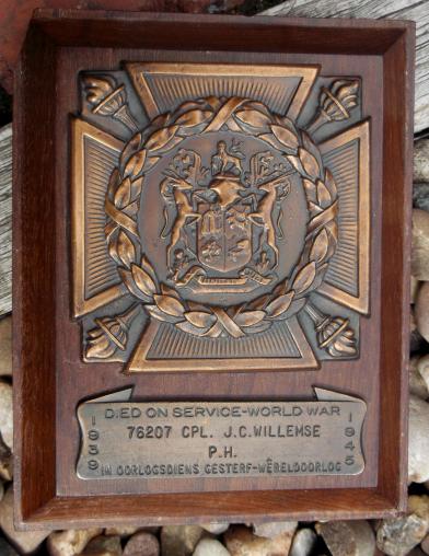 South African Army WW2 Casualty Plaque General Service Corps