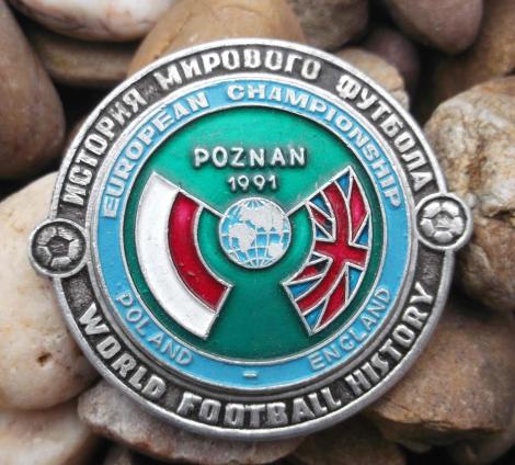 England v Poland 1991 Commemorative Football Pin Badge Poznan