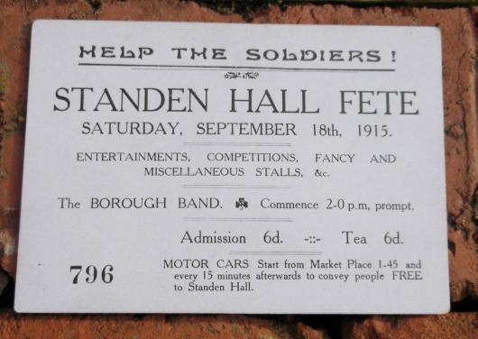 British WW1 Fundraising for the Soldiers Fete Ticket 1915 Standen Hall