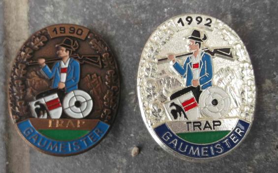 Two 1990s Bavarian Shooting Award German District Badges Gaumeister