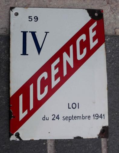 Frence Occupation Era Metal Bar Licence Plaque Vichy France WW2