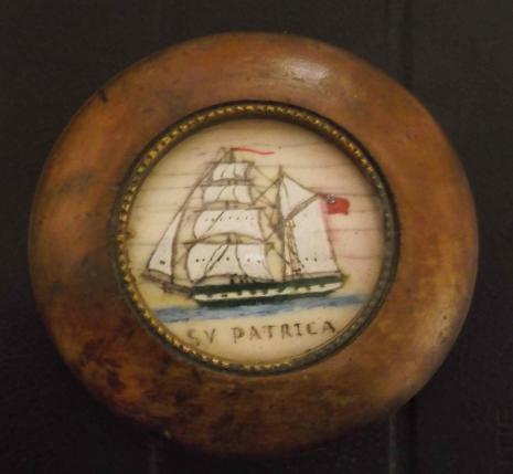 Antique Scrimshaw SV Patrica Framed Miniature Painting on Bone Sailing Ship