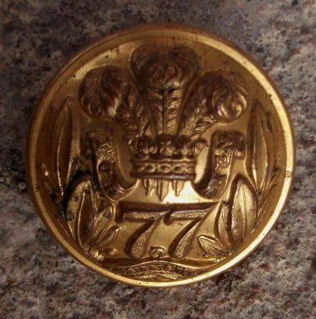 British Army  77th Regiment Of Foot Large Victorian Officers Button