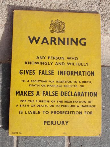 Vintage British Registrar Public Warning Notice Birth Death Marriage Register