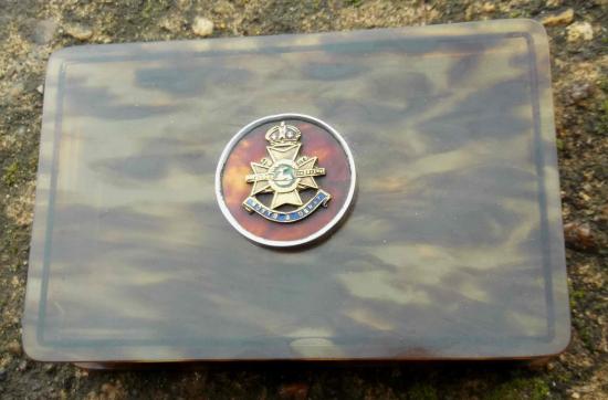 Old Faux Tortoiseshell Cigarette or Trinket Box Notts and Derby Regiment