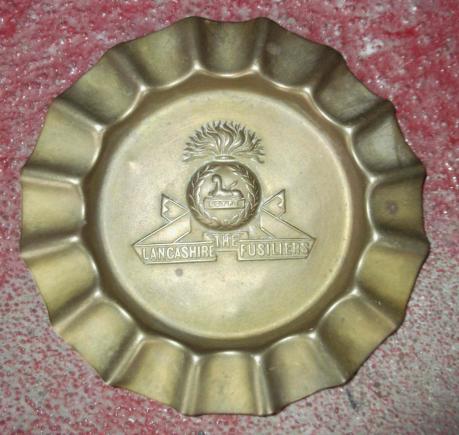 British Army Lancashire Fusiliers Brass Metal Ashtray with Emblem