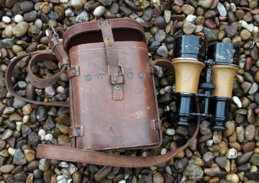 British Army WW1 Field Glasses with Leather Binoculars Case 