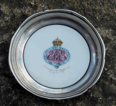 Edwardian British Army 1st Battalion Grenadier Guards Ceramic and Silver Pin Dish