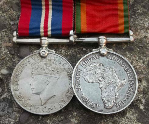 South African WW2 Named Mounted Medal Pair A T Solomon