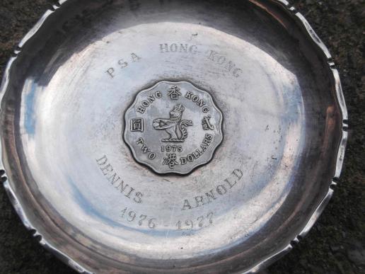 Vintage Hong Kong Silver Commemorative Pin Dish with 2 Dollar Coin 1970s