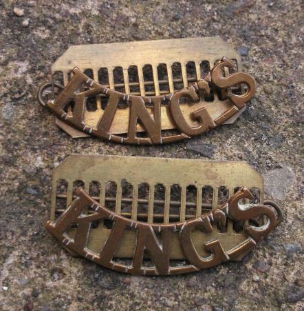 British Army Kings (Liverpool) Regiment Brass Shoulder Titles Pair King's