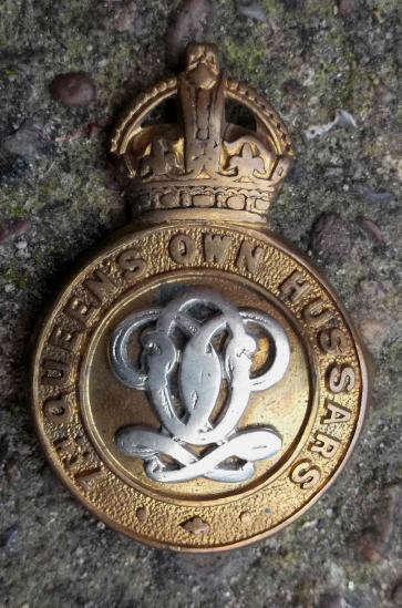 British Army 7th Queens Own Hussars Regiment Crushed Cap Badge KC