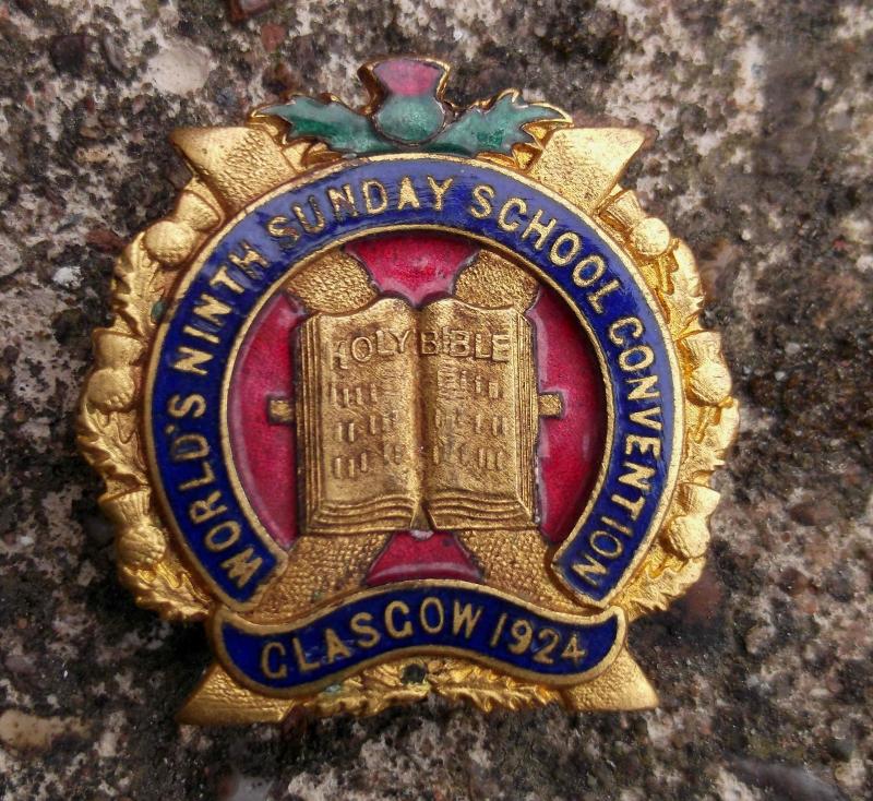 Worlds 9th Sunday School Convention Badge Glasgow Scotland 1924