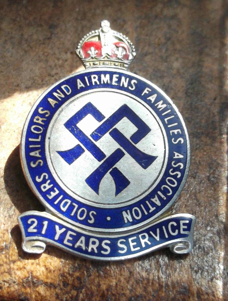 British Soldiers Sailors Airmen Families Association 21 Years Service Badge