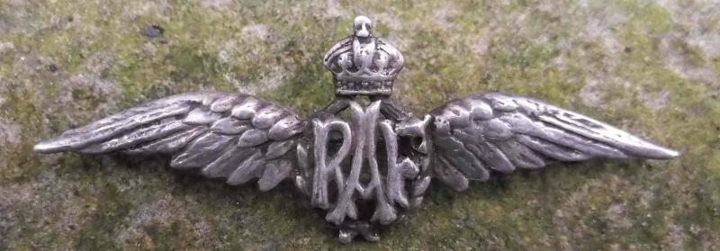 British WW2 Royal Air Force Silver Sweetheart Badge Kings Crown