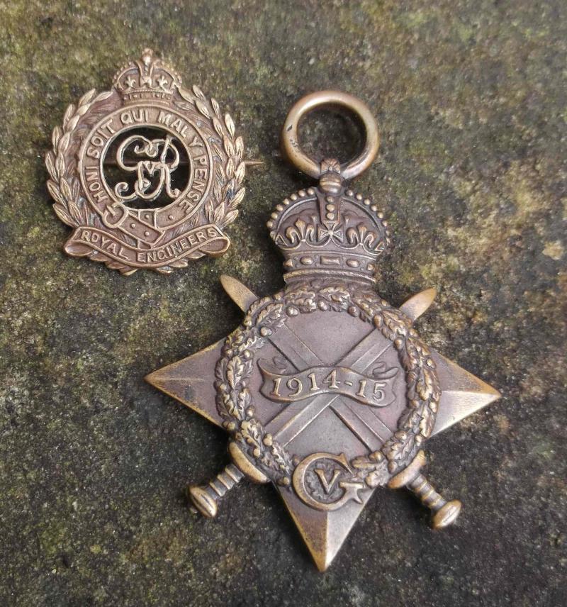 British Army WW1 1915 to 1918 Star Royal Engineers and Brooch