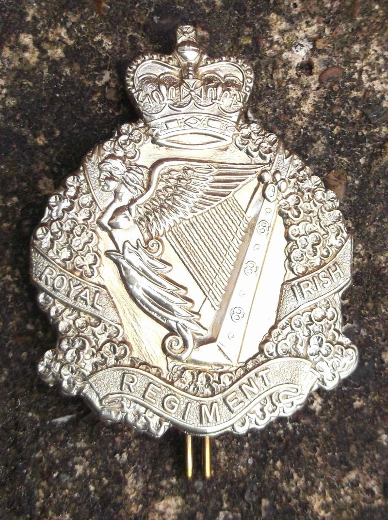 British Army Royal Irish Regiment White Metal Belt Badge EIIR