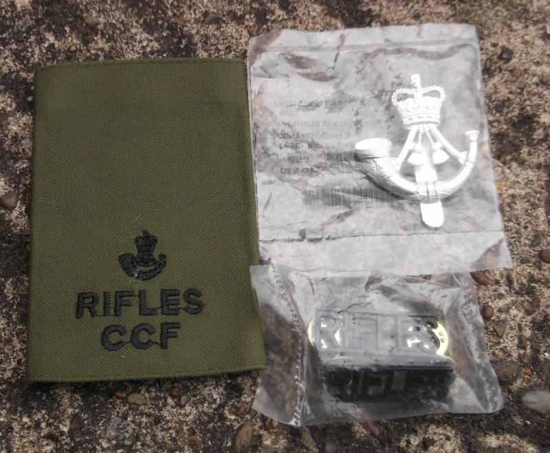 British Army Rifles Uniform Lot Cap Badge and Titles plus Patch