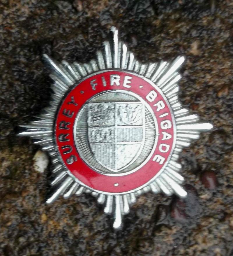 British Surrey Fire Brigade Cap Badge Obsolete