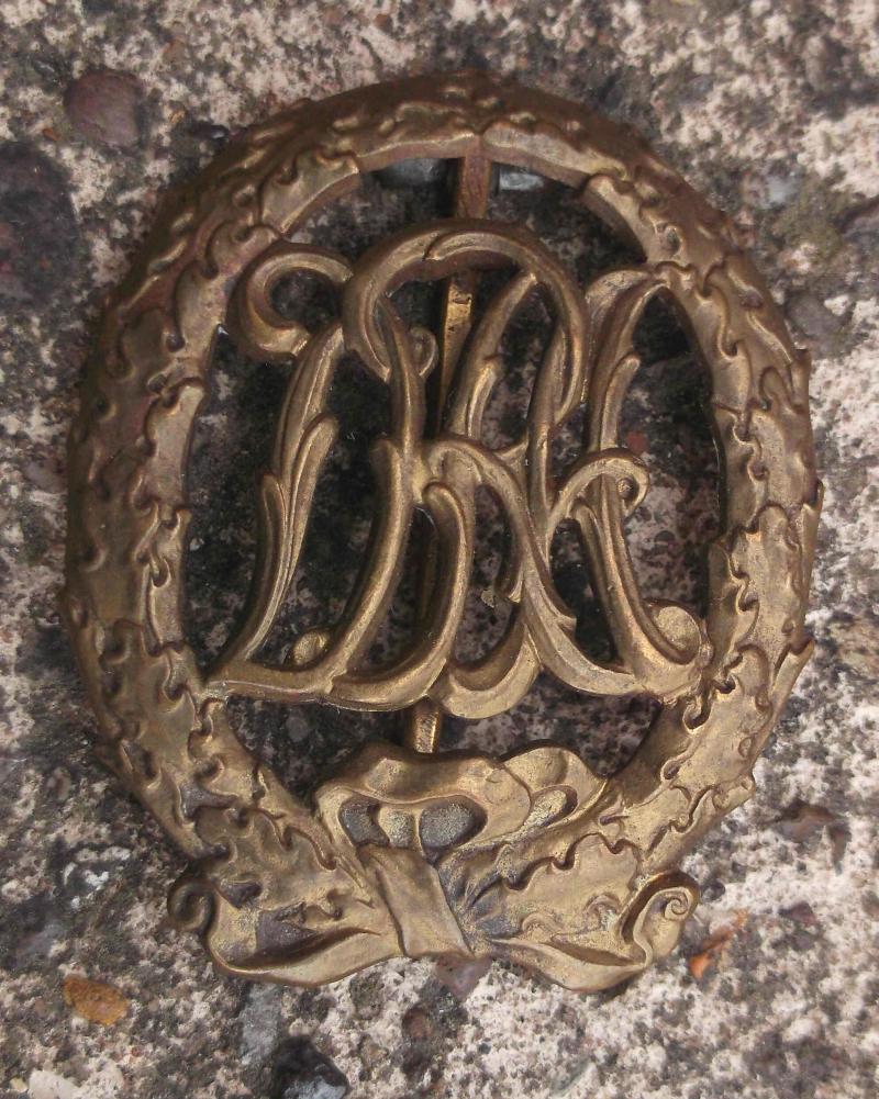 German Pre WW2  DRL Badge in Bronze Grade with Damage to Fitting