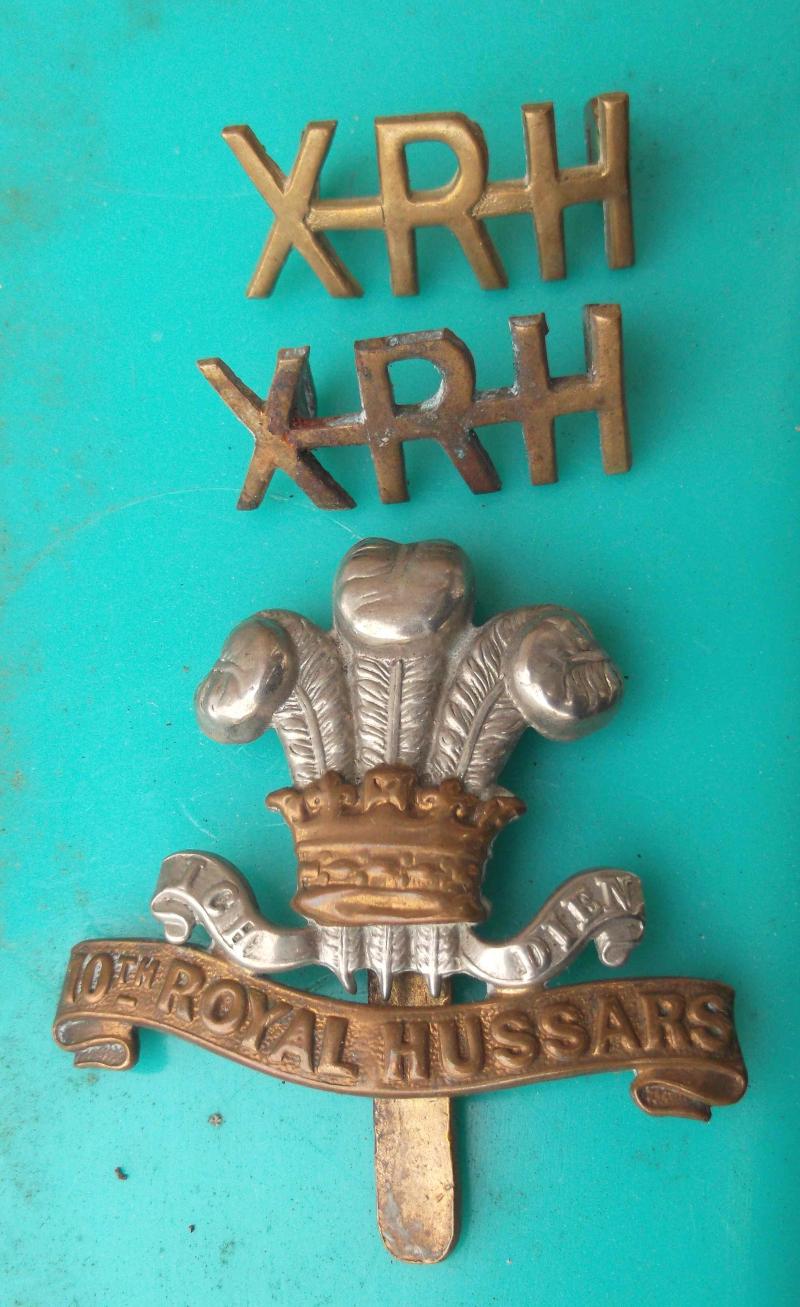 British Army 10th Royal Hussars Cap and Shoulder Titles Badges Pair